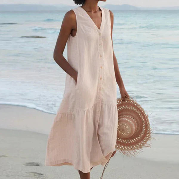 Naya™ - Elegant Sleeveless Shirt Dress with V-Neck