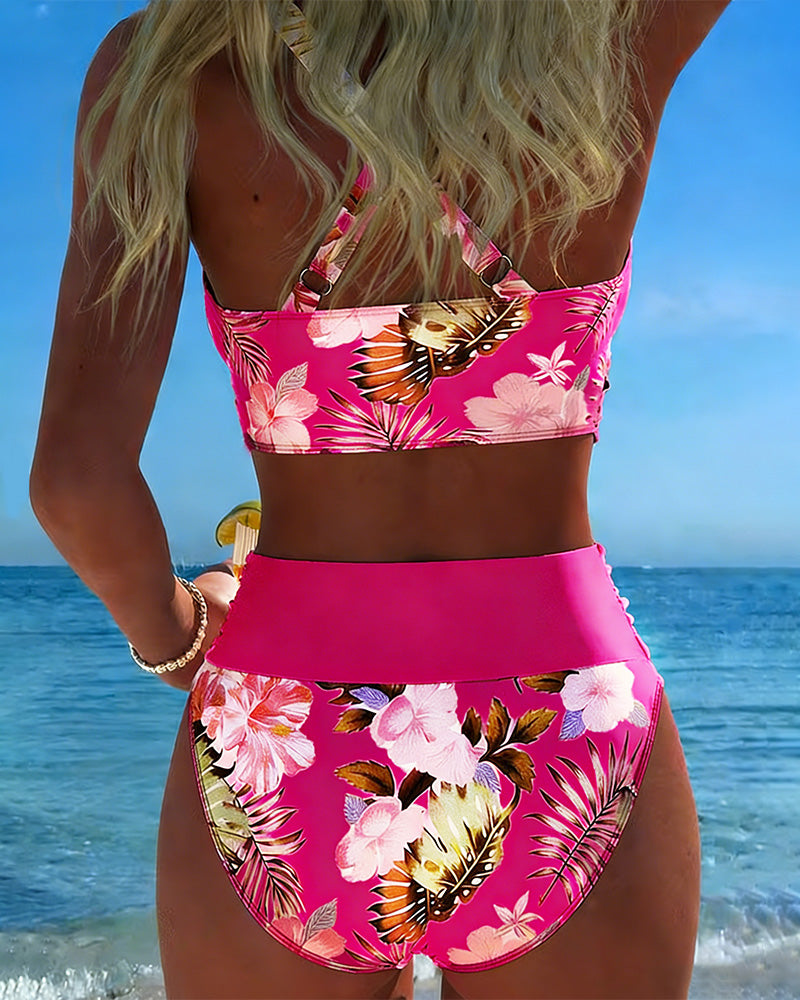 Clara | Bikini with contrasting floral pattern and slit