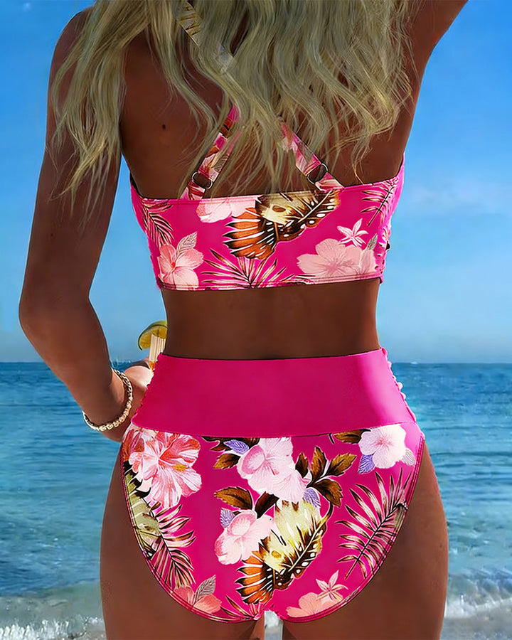 Clara | Bikini with contrasting floral pattern and slit