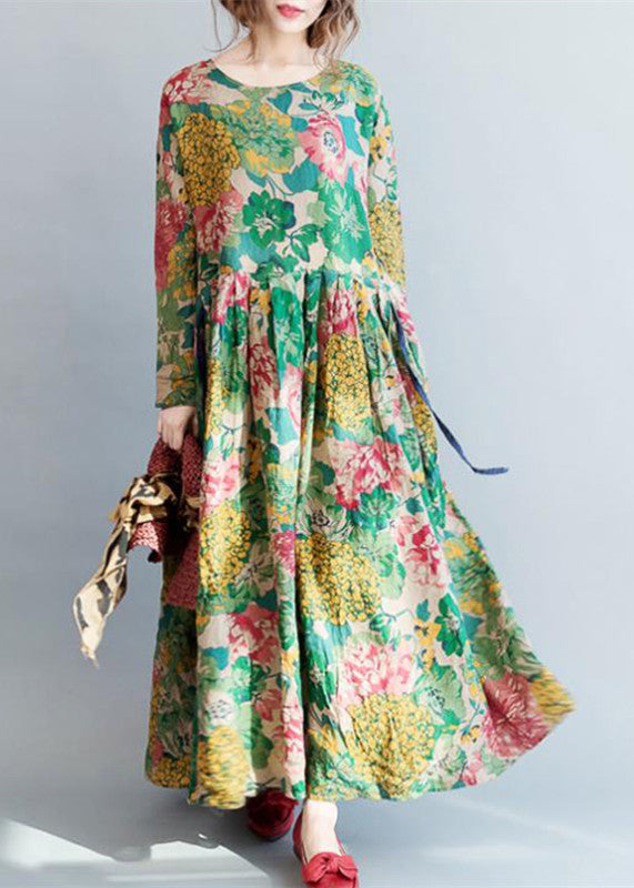 Floral Plus Size Linen Maxi Dress