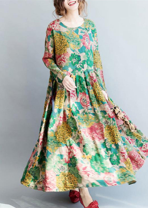 Floral Plus Size Linen Maxi Dress
