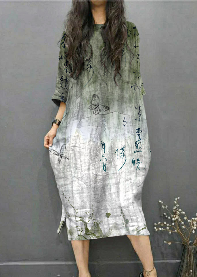 Grey Linen Batwing Side-Open Dress