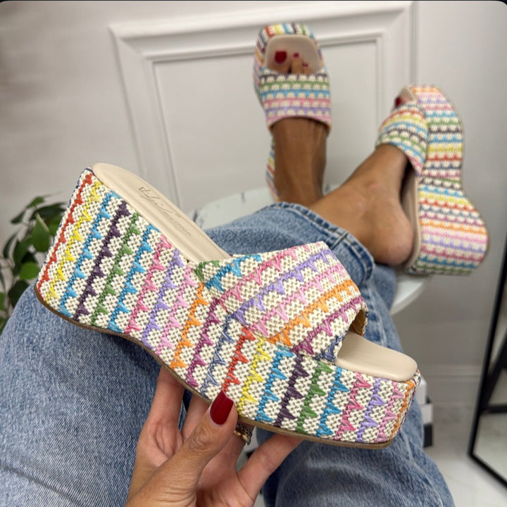 Nika - Sandalo Zeppa Donna Multicolor