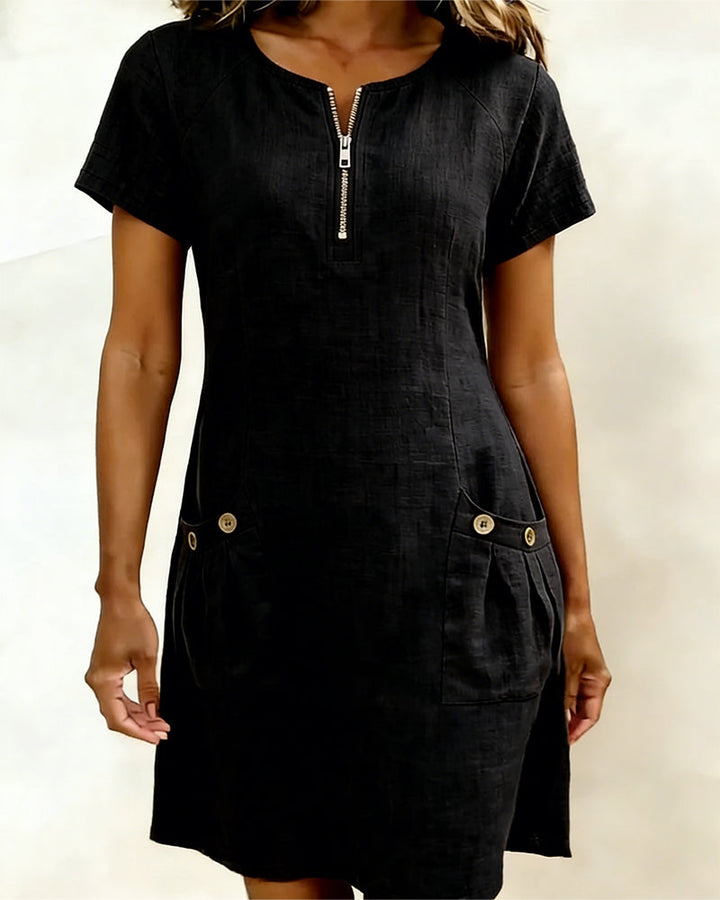 Cotton Zipper Pocket Dress