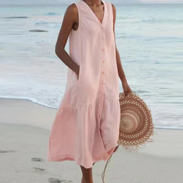 Naya™ - Elegant Sleeveless Shirt Dress with V-Neck