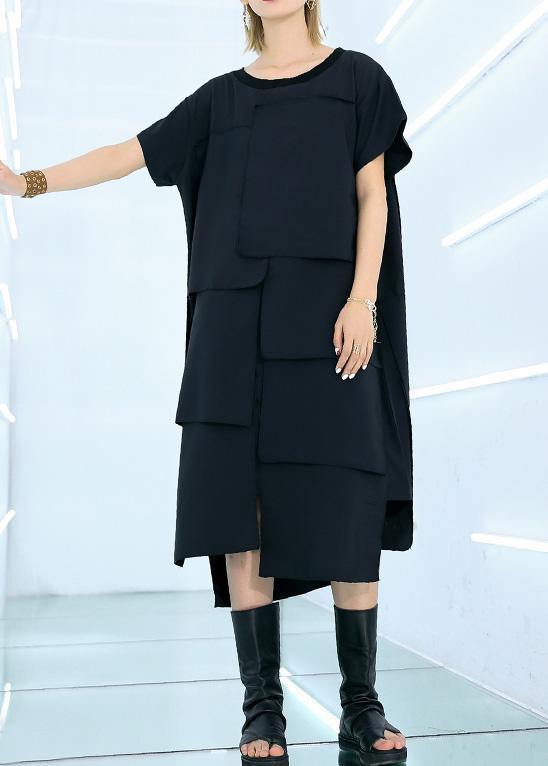 Black Cotton Asymmetrical Summer Dress