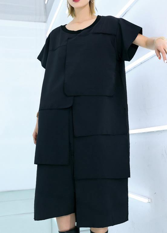 Black Cotton Asymmetrical Summer Dress