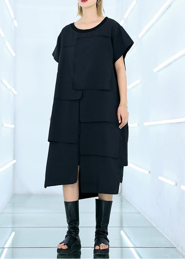 Black Cotton Asymmetrical Summer Dress
