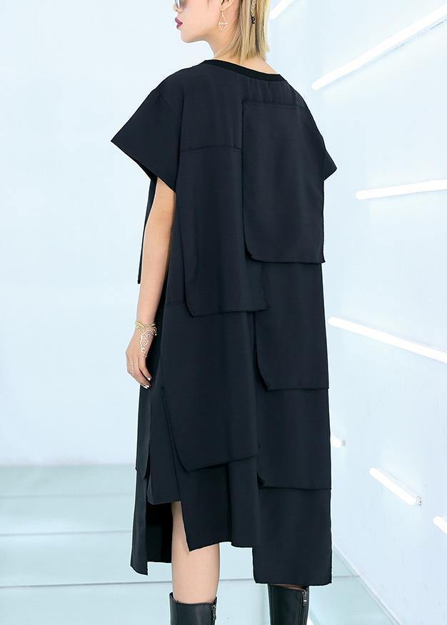 Black Cotton Asymmetrical Summer Dress