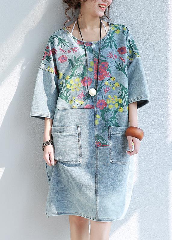 100% O-Pocket Cotton Quilted Dresses Runway Floral Dresses