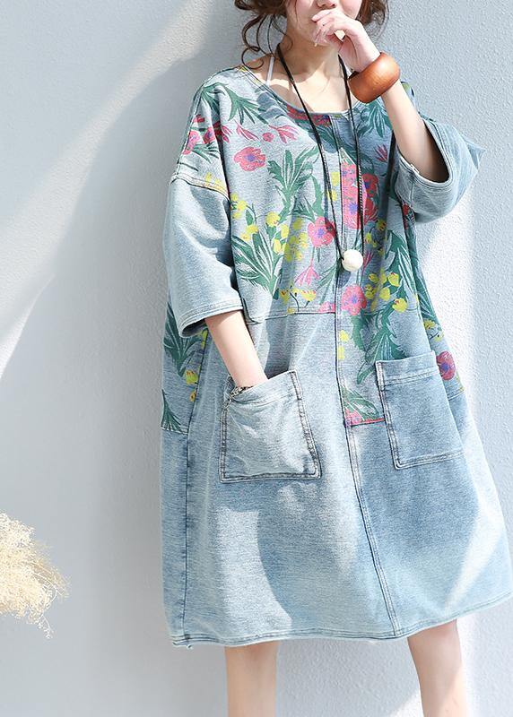 100% O-Pocket Cotton Quilted Dresses Runway Floral Dresses
