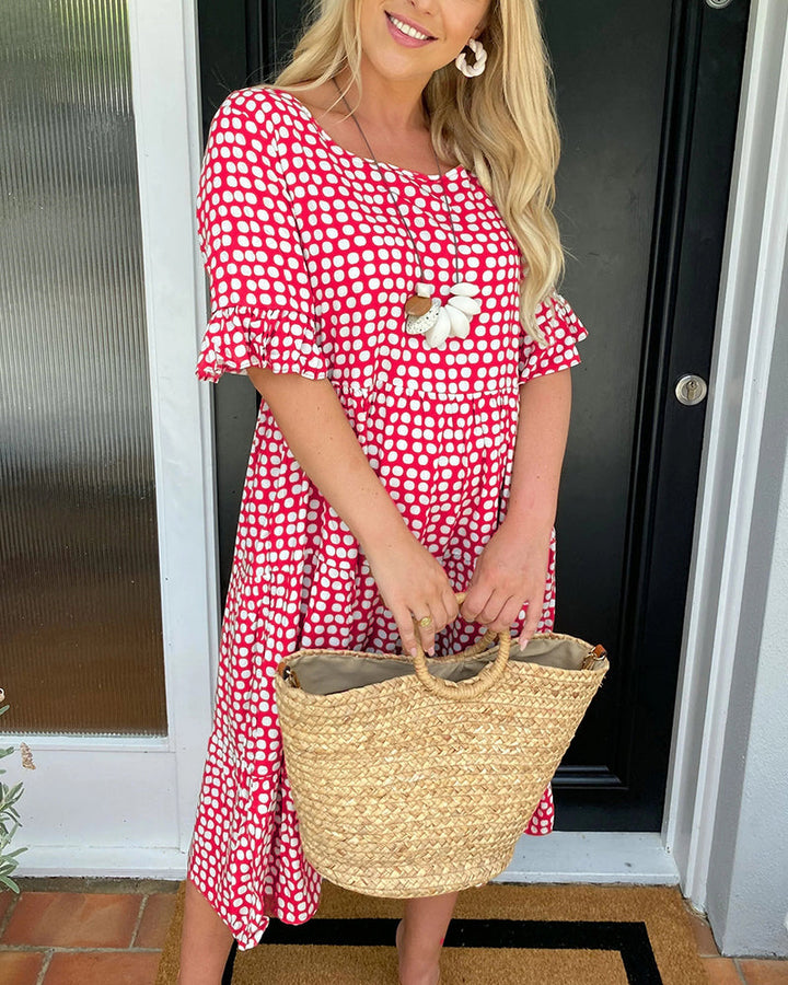 Polka Dot Round-Neck Midi Dress