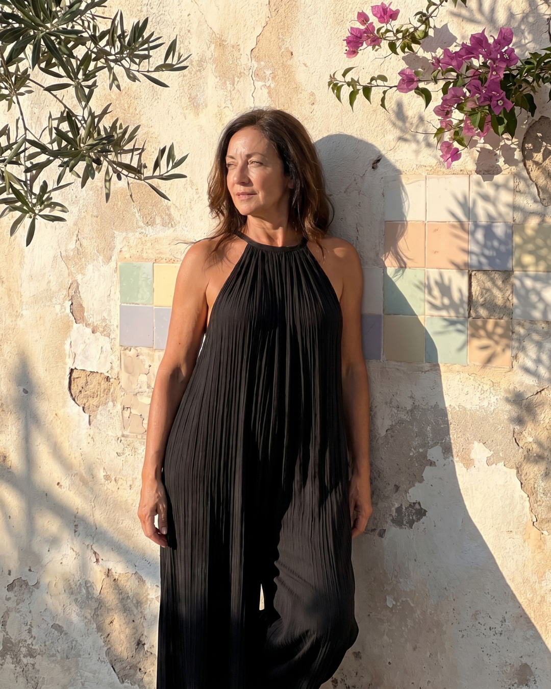 Sylvara | Pleated Halterneck Wide Leg Relaxed Jumpsuit