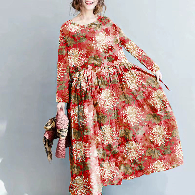 Floral Plus Size Linen Maxi Dress