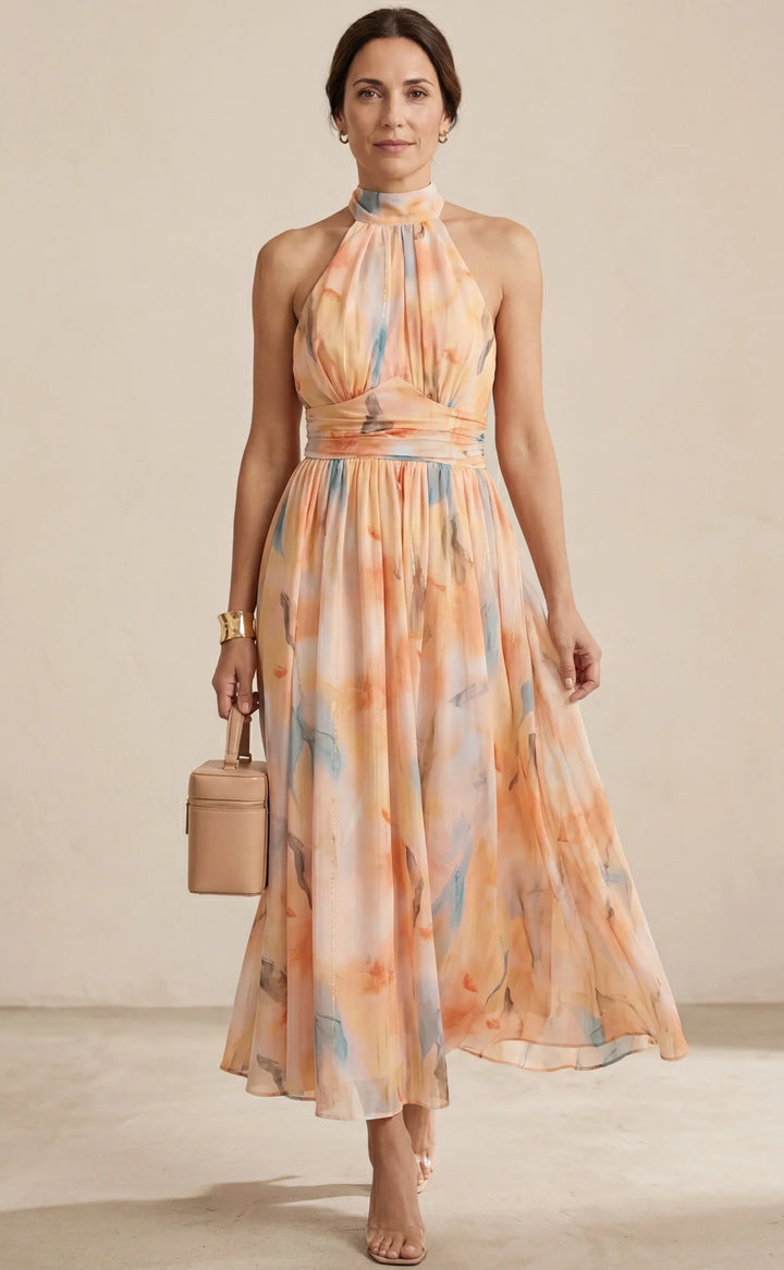Esther Halter Neck Watercolor Dress