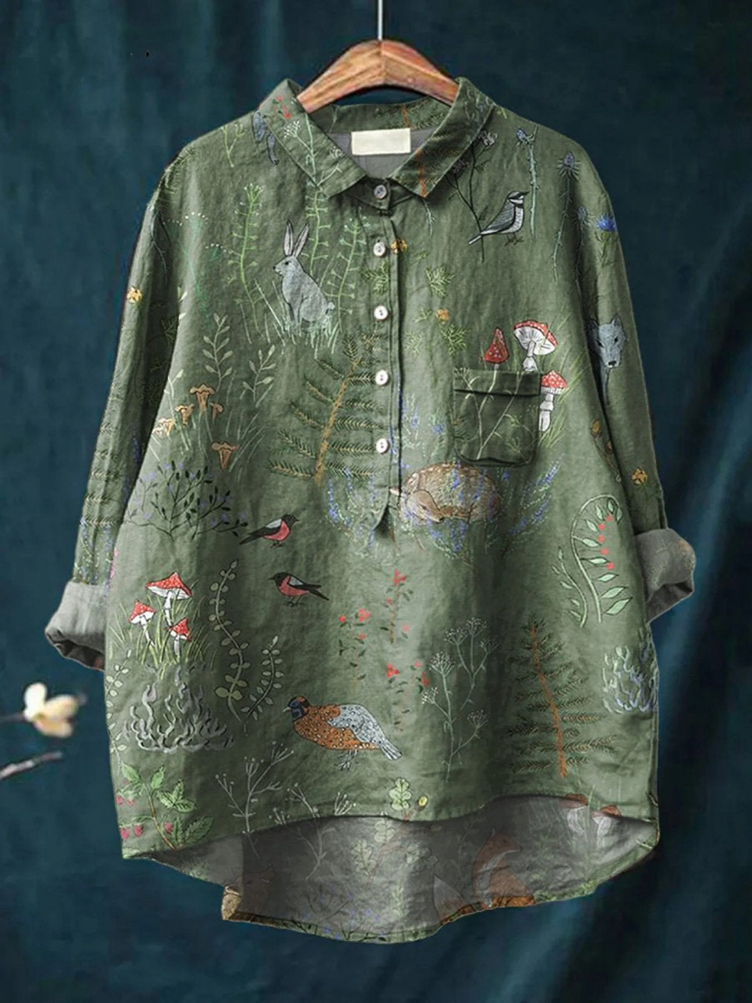 Averill | Woodland And Animals Repeat Pattern Print Blouse
