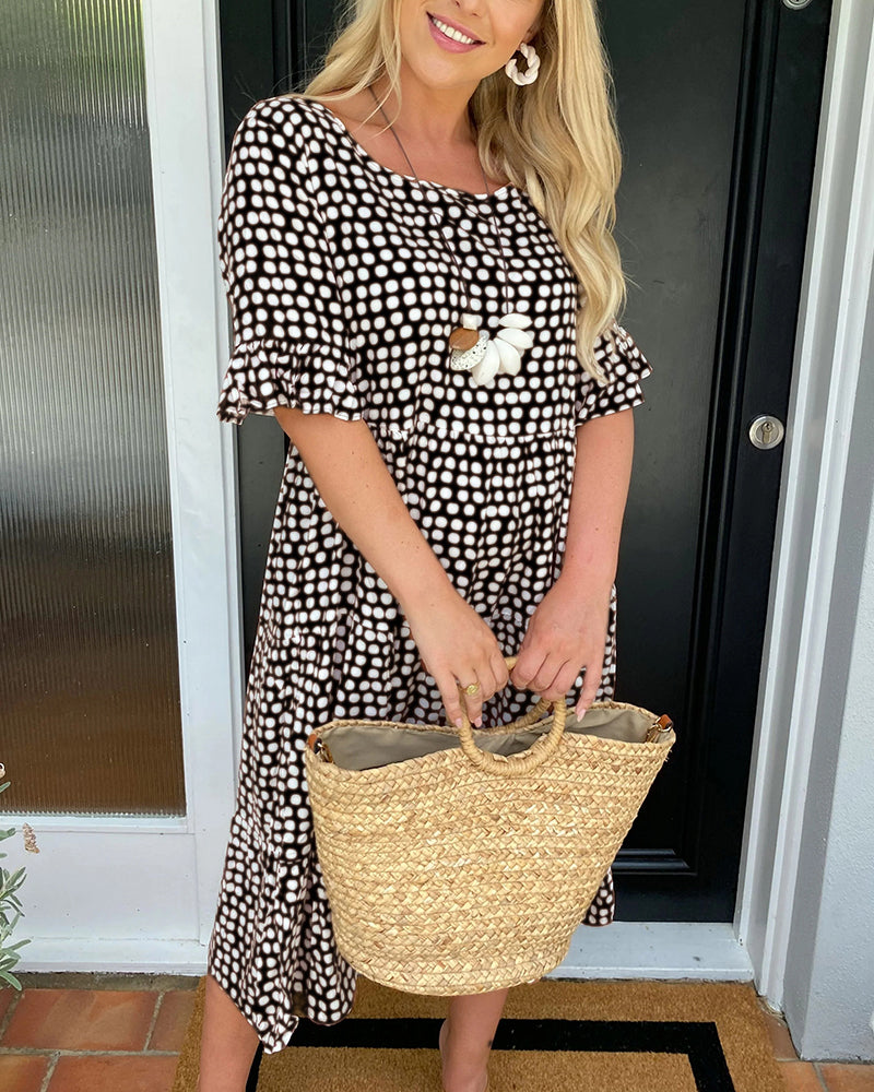 Polka Dot Round-Neck Midi Dress