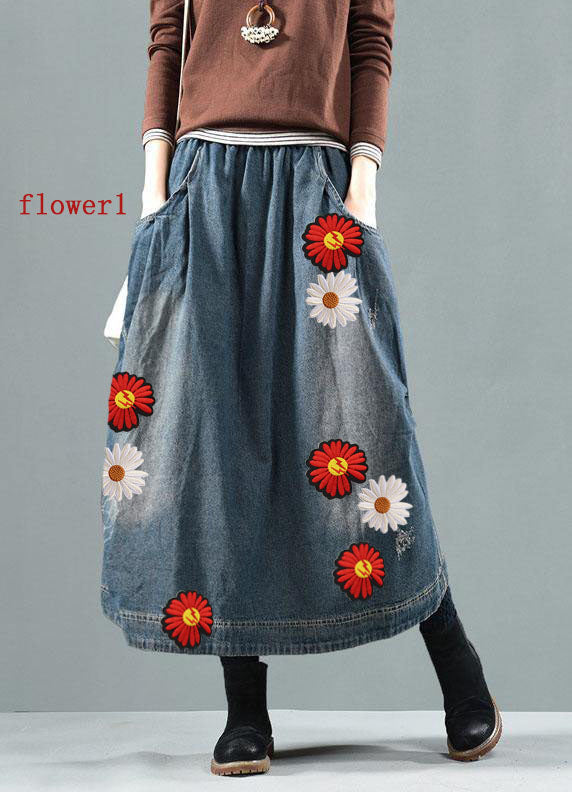 Blue Retro Patchwork Denim Skirt