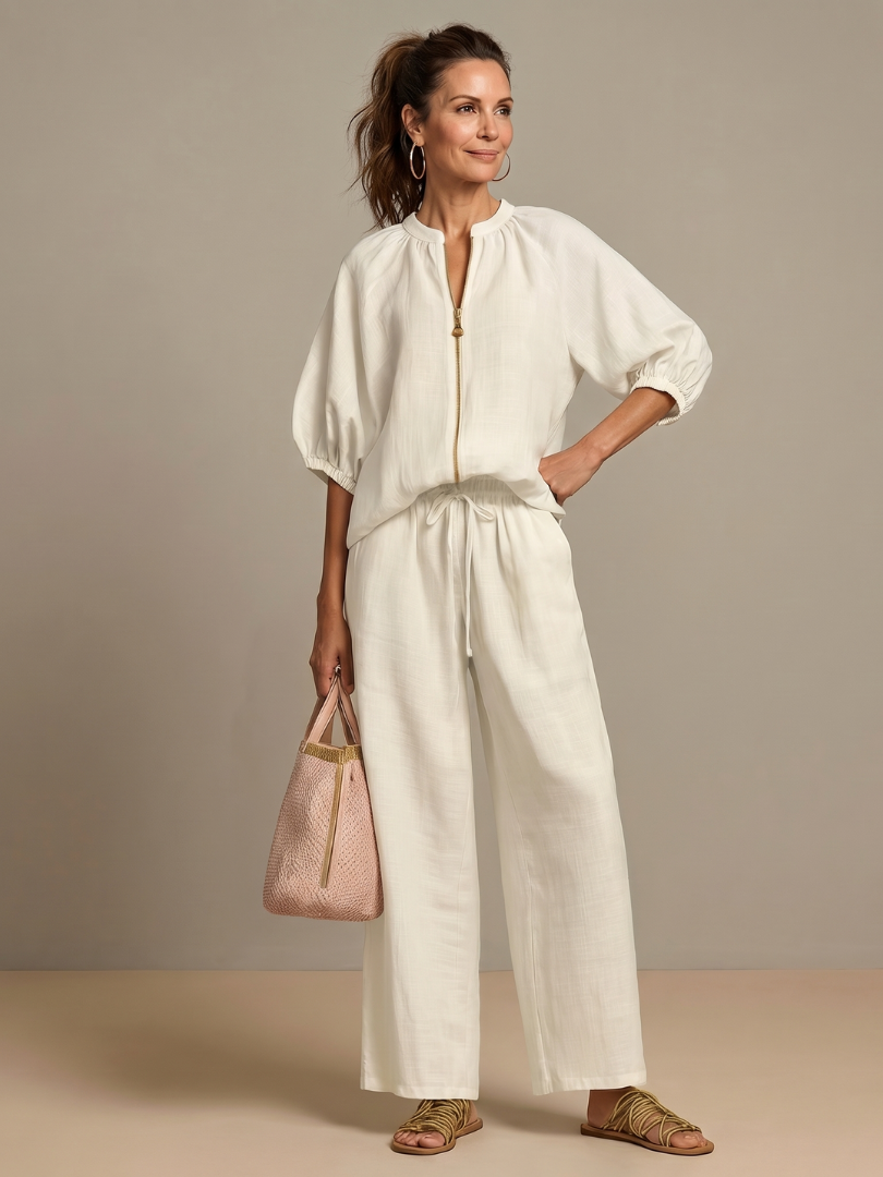 Natalia | Zip Blouson Wide Leg Pants Set