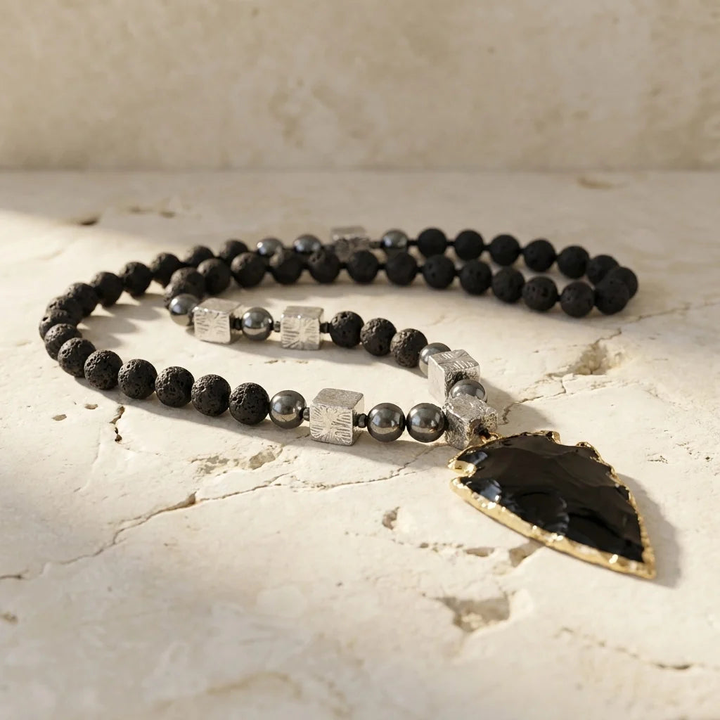 Olive | Black Obsidian Arrow Necklace