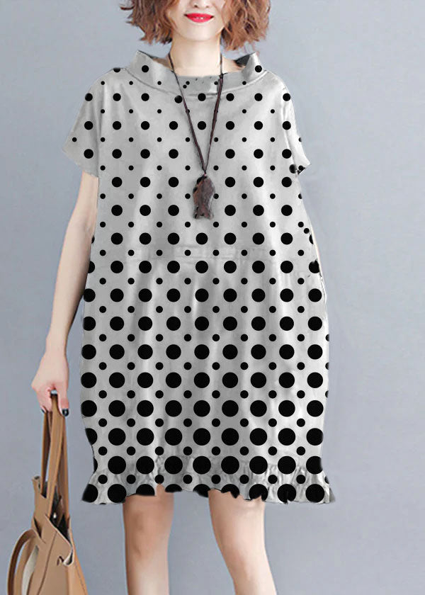 Black Polka Dot Stand Collar Holiday Dress