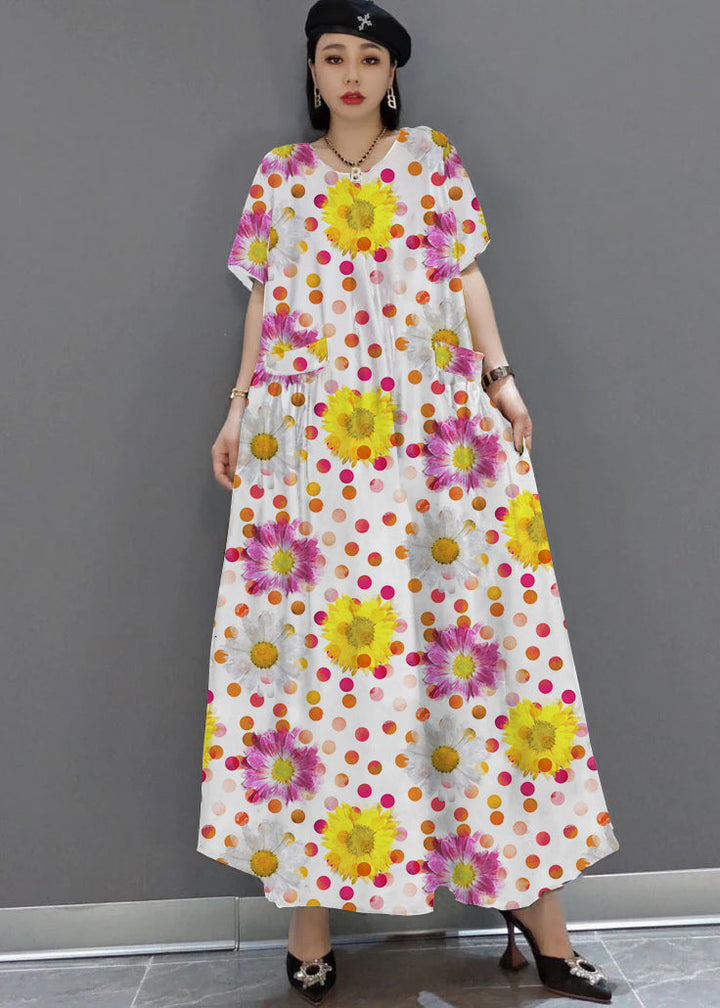 Yellow Print Satin Maxi Dress