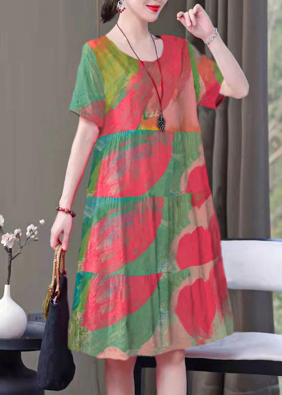 Red Print Cotton Halter Neck Dress