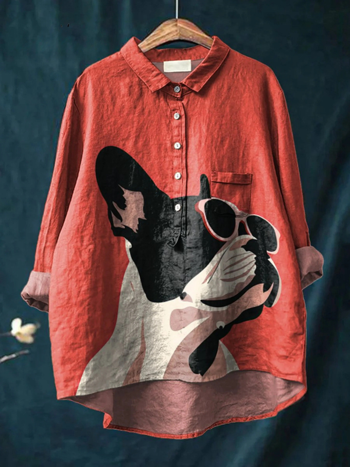 Samantha | Decorative Pattern of French Bulldog Print Blouse