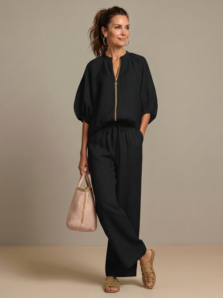 Natalia | Zip Blouson Wide Leg Pants Set