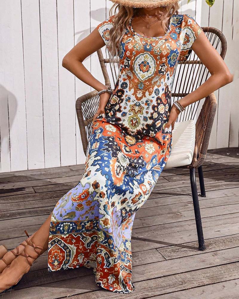 Colourful Print Slit Dress