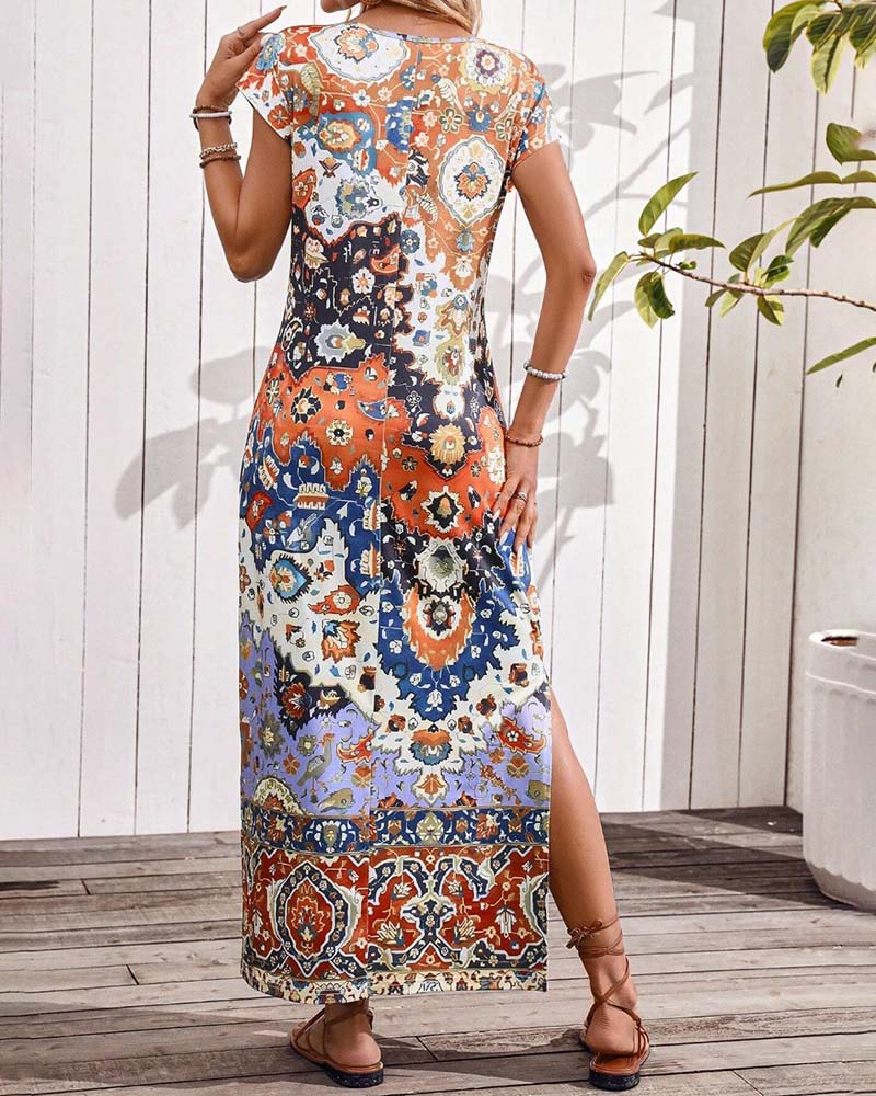 Colourful Print Slit Dress