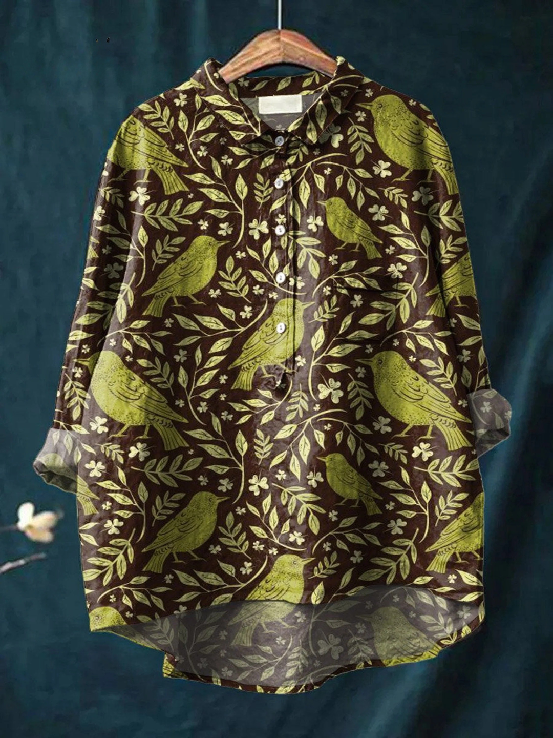 Nora | Vintage Floral Birds Art Print Blouse