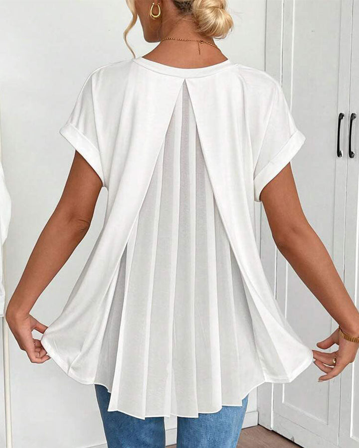 Vera Short Sleeve Patchwork T-Shirt with V-Neck