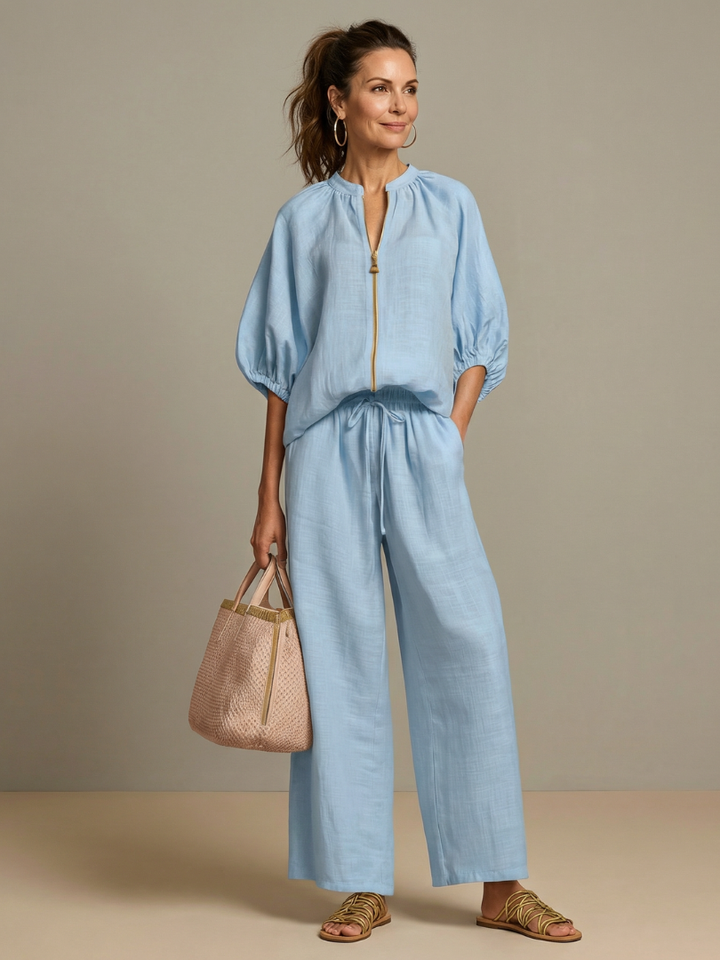 Natalia | Zip Blouson Wide Leg Pants Set
