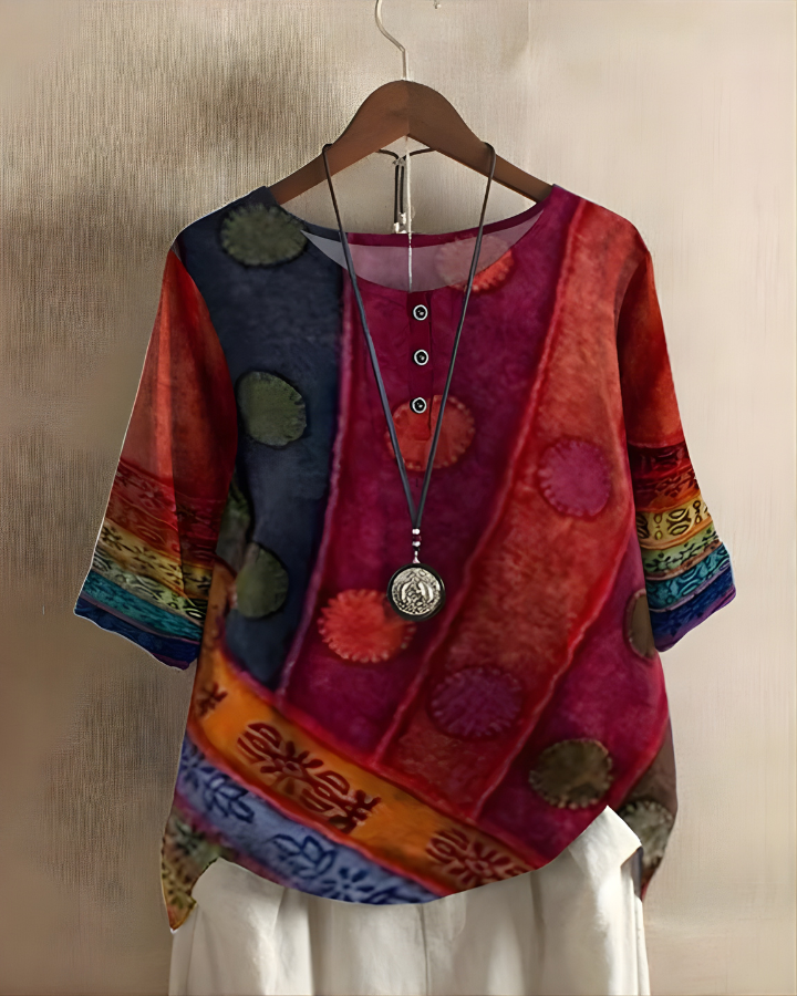 Fiona Relaxed Summer Top with Vibrant Print
