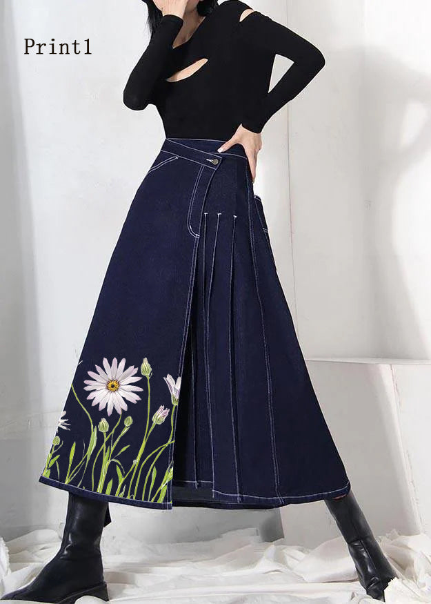 Boho Blue Asymmetrical Zip Denim Skirt