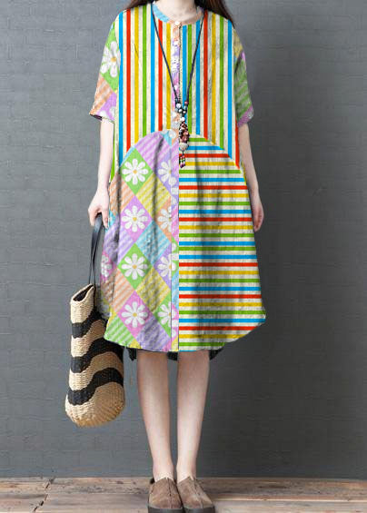 Black Striped Cotton Linen Tunic Dress