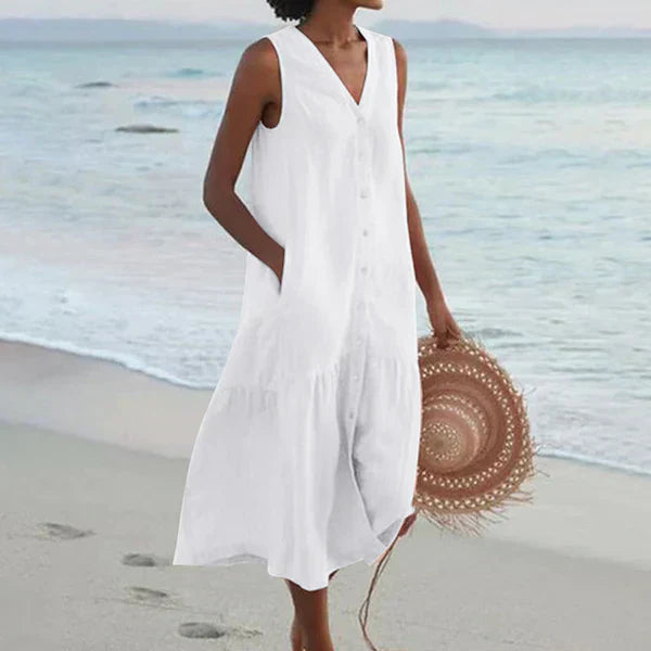 Naya™ - Elegant Sleeveless Shirt Dress with V-Neck