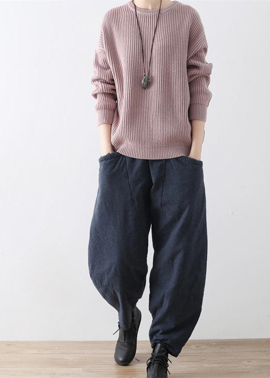 Dark Blue Oversized Warm Linen Pants