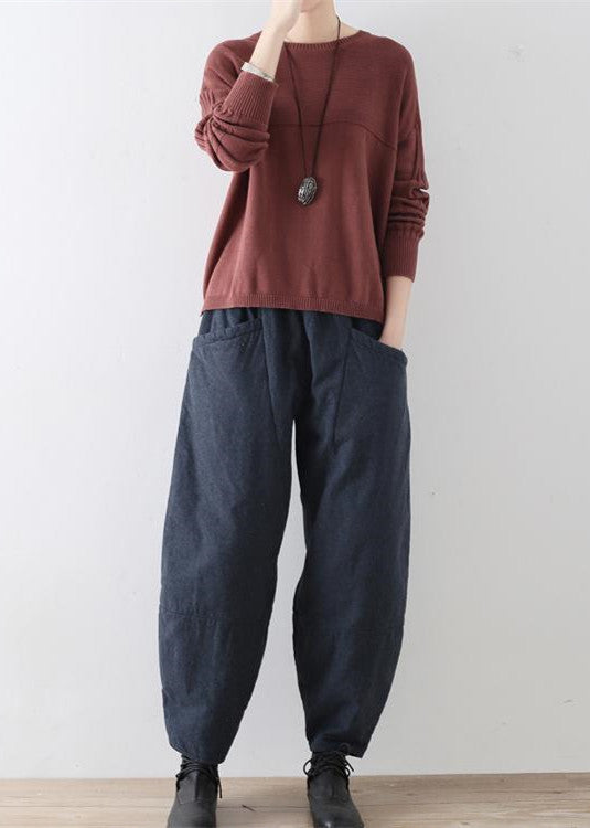 Dark Blue Oversized Warm Linen Pants