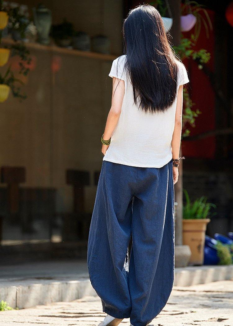 2021 Ramie-Wildhosen-Yogahose für Damen aus Baumwolle und Leinen im chinesischen Stil