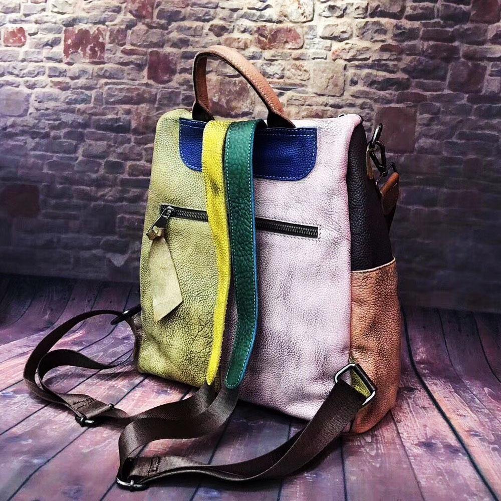 2021 Mode Retro Handtasche Rucksack Echtes Leder Weibliche Tasche