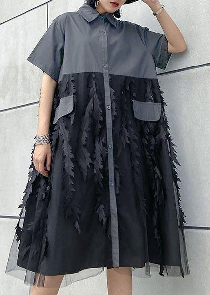 Black Reversed Tulle Cotton Dress