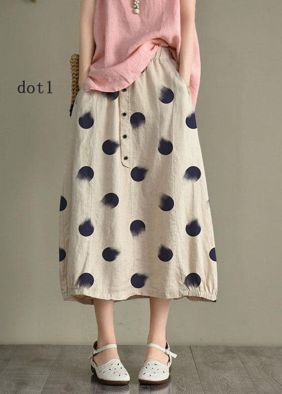 Khaki Linen Elastic Waist Skirt