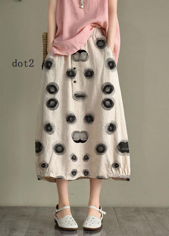 Khaki Linen Elastic Waist Skirt