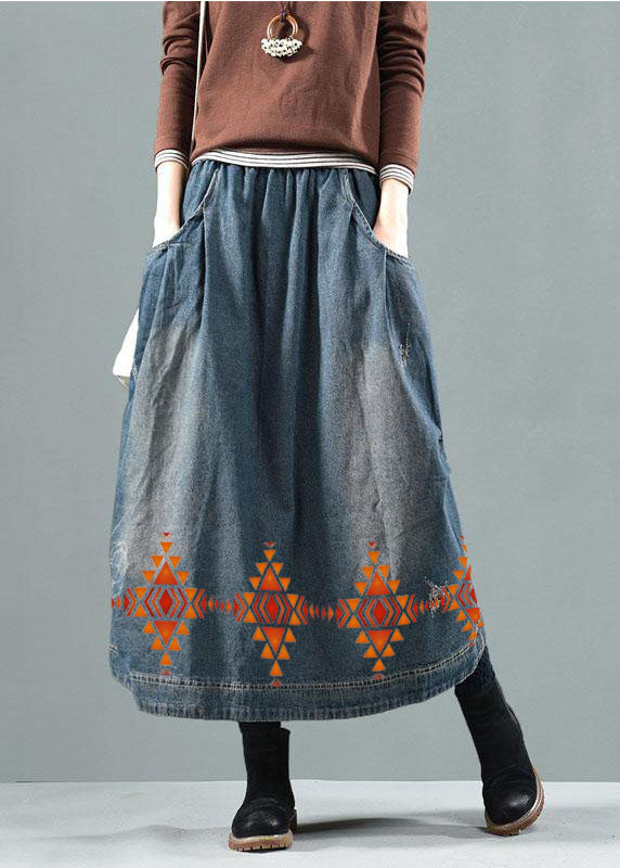 Blue Retro Patchwork Denim Skirt