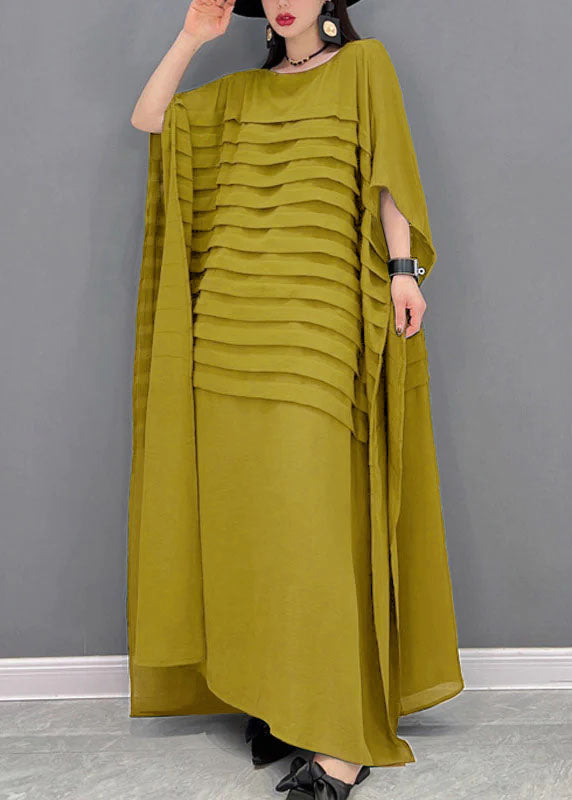 Green Striped Batwing Chiffon Dress