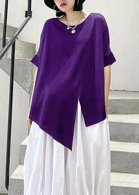 Unique Black Summer Shirt with Asymmetrical Neckline Made of Cotton