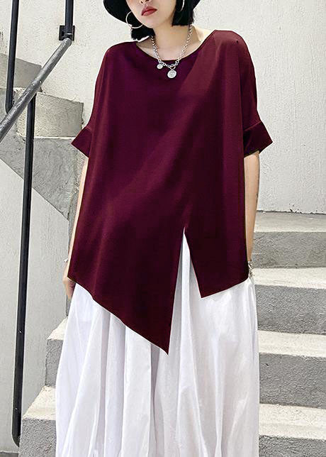 Unique Black Summer Shirt with Asymmetrical Neckline Made of Cotton