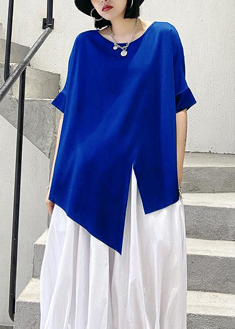 Unique Black Summer Shirt with Asymmetrical Neckline Made of Cotton